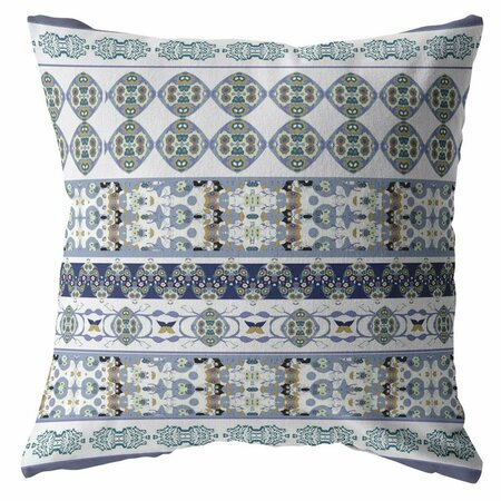 PALACEDESIGNS 16 in. Strips Indoor & Outdoor Throw Pillow Navy Teal & White PA3089620